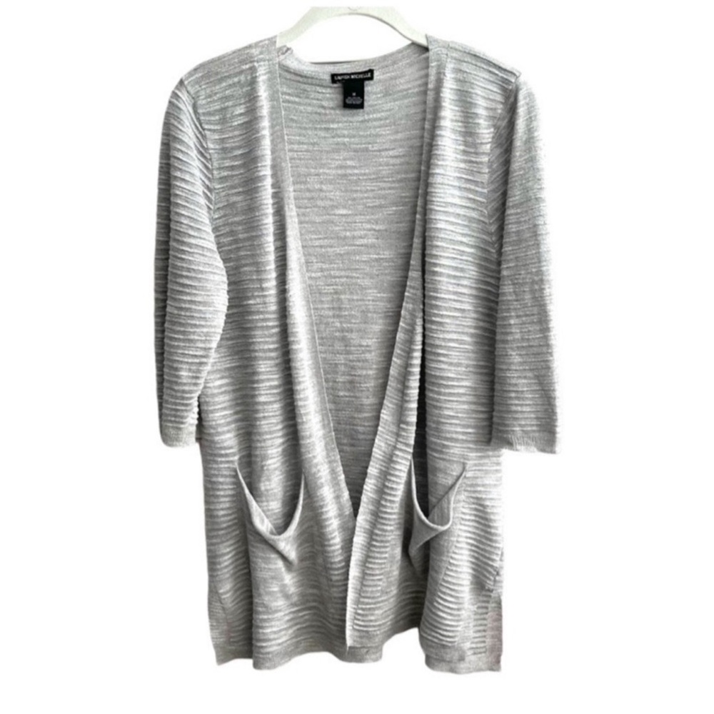 Lauren Michelle Pocket Cardigan Sweater Marled Light Gray Size M